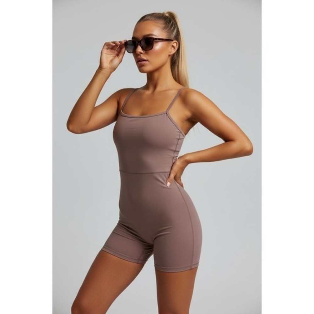 Bluenote Womens XS TaupeBodysuit Romper Spaghetti Strap Athleisure